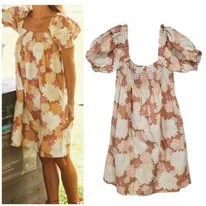 Faherty Ramona Puff Sleeve Smocked Mini Floral Dress Babydoll Style